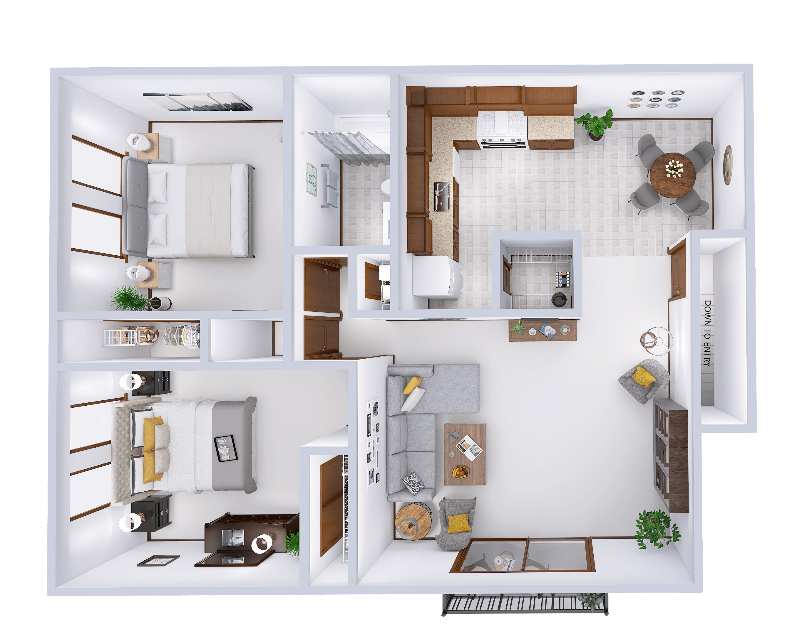 Floor plan for 2 beds, 1 bath, 936 sqft